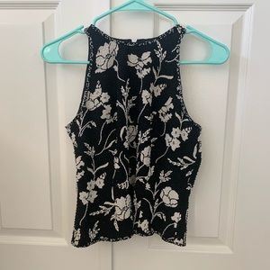 Silk Beaded High-Neck Blouse Black and White